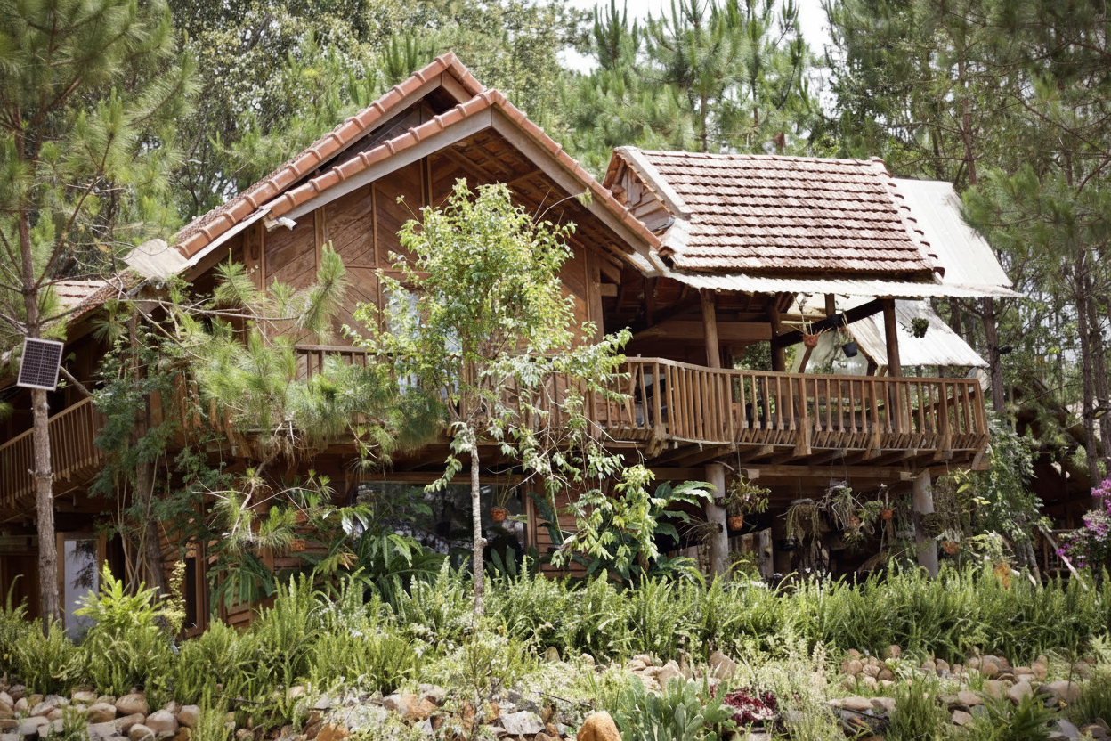 Sóc’s House Homestay Măng Đen kiến trúc gỗ